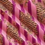 Hand Block Tiger Print Pink Stripe Cotton Fabric - Image 3