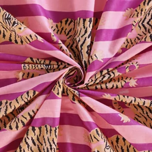 Hand Block Tiger Print Pink Stripe Cotton Fabric - Image 4