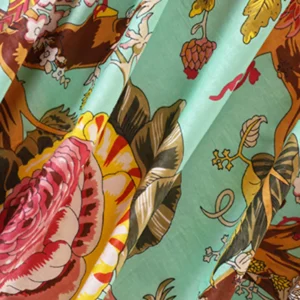 Handmade Green Floral Print Cotton Fabric for Dressmaking & Sewing - Image 3