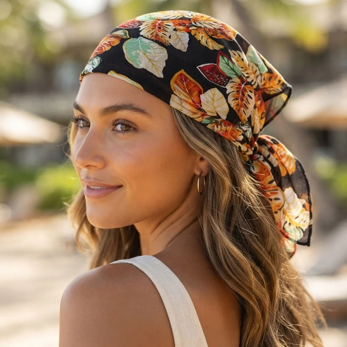 indian-handmade-black-palm-leaf-cotton-bandana-21 BCS-28 (1) Indian Handmade Black Palm Leaf Cotton Bandana 21" - Image 1