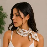 Indian Handmade White Tiger Print Cotton Bandana 21" - Image 3