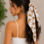 Indian Handmade White Tiger Print Cotton Bandana 21" - Image 2