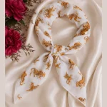 Indian Handmade White Tiger Print Cotton Bandana 21" - Image 6