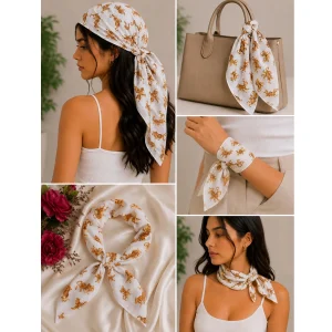 Indian Handmade White Tiger Print Cotton Bandana 21" - Image 8