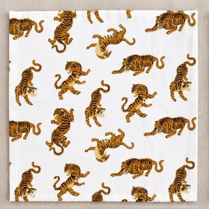 Indian Handmade White Tiger Print Cotton Bandana 21" - Image 9