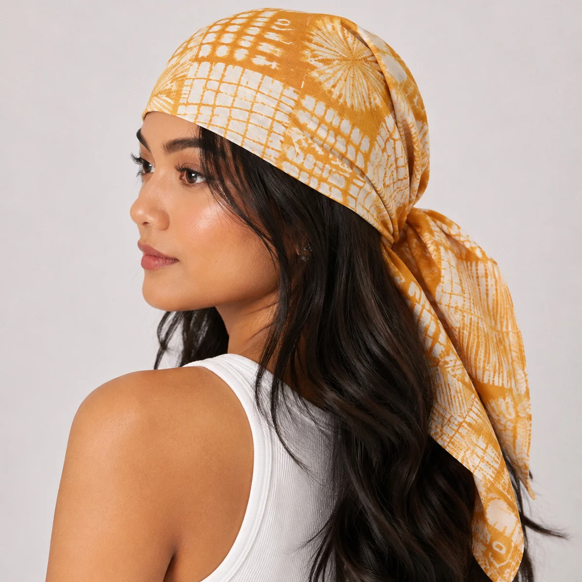 mustard-yellow-shibori-tie-dye-100-cotton-bandana-for-womens BCS-14 (1) Mustard Yellow Shibori Tie-Dye 100% Cotton Bandana For Women's - Image 1