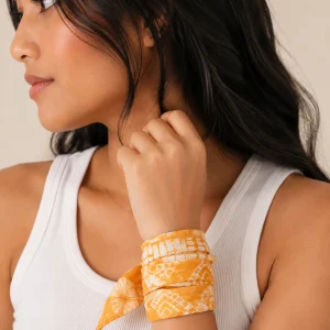 Mustard Yellow Shibori Tie-Dye 100% Cotton Bandana For Women's - Image 5