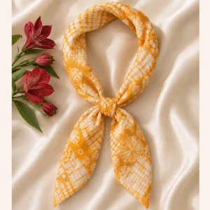 Mustard Yellow Shibori Tie-Dye 100% Cotton Bandana For Women's - Image 7