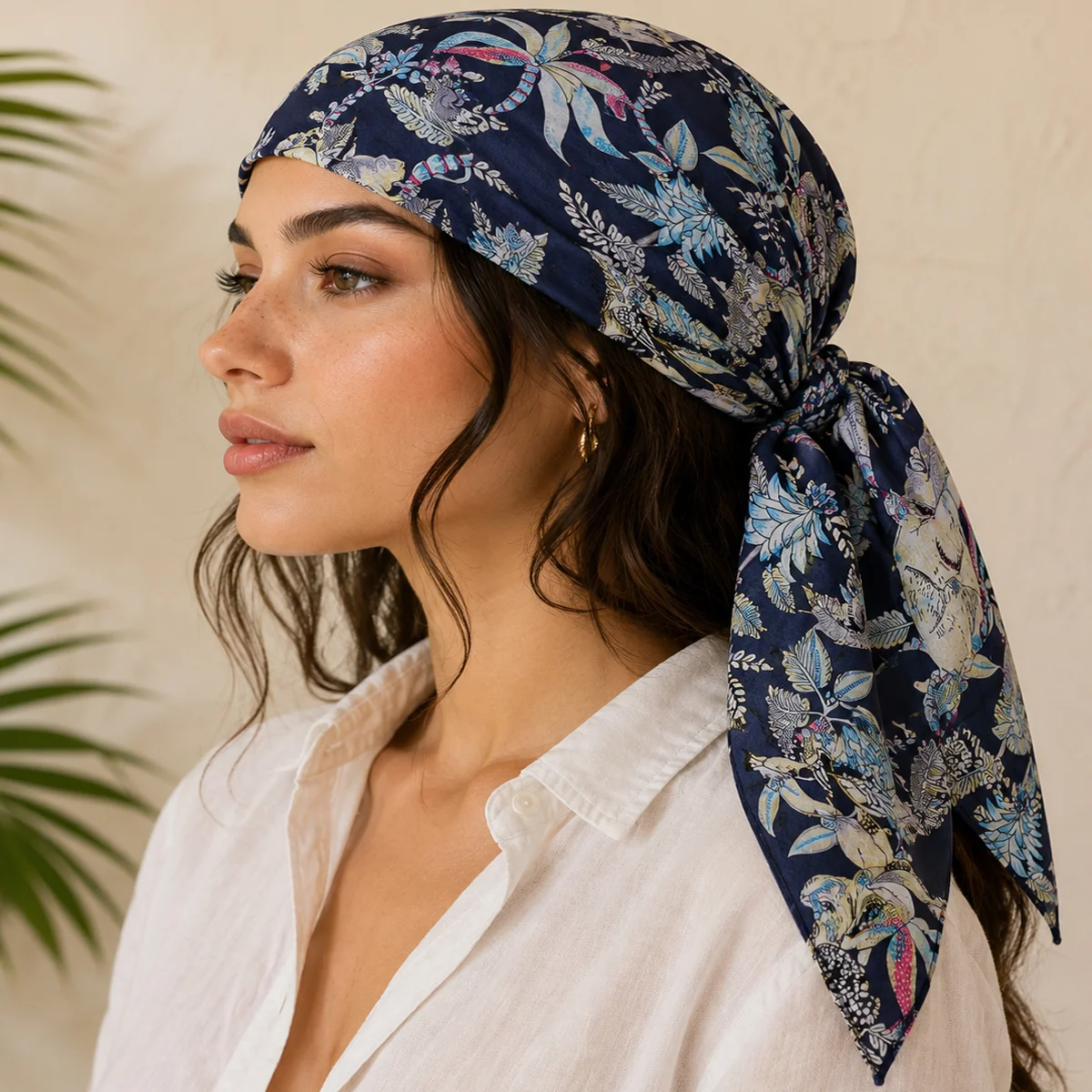 navy-blue-monkey-jungle-floral-100-cotton-bandana-21-x-21 BCS-18 (1) Navy Blue Monkey & Jungle Floral 100% Cotton Bandana (21" x 21") - Image 1