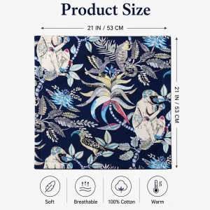 Navy Blue Monkey & Jungle Floral 100% Cotton Bandana (21" x 21") - Image 9