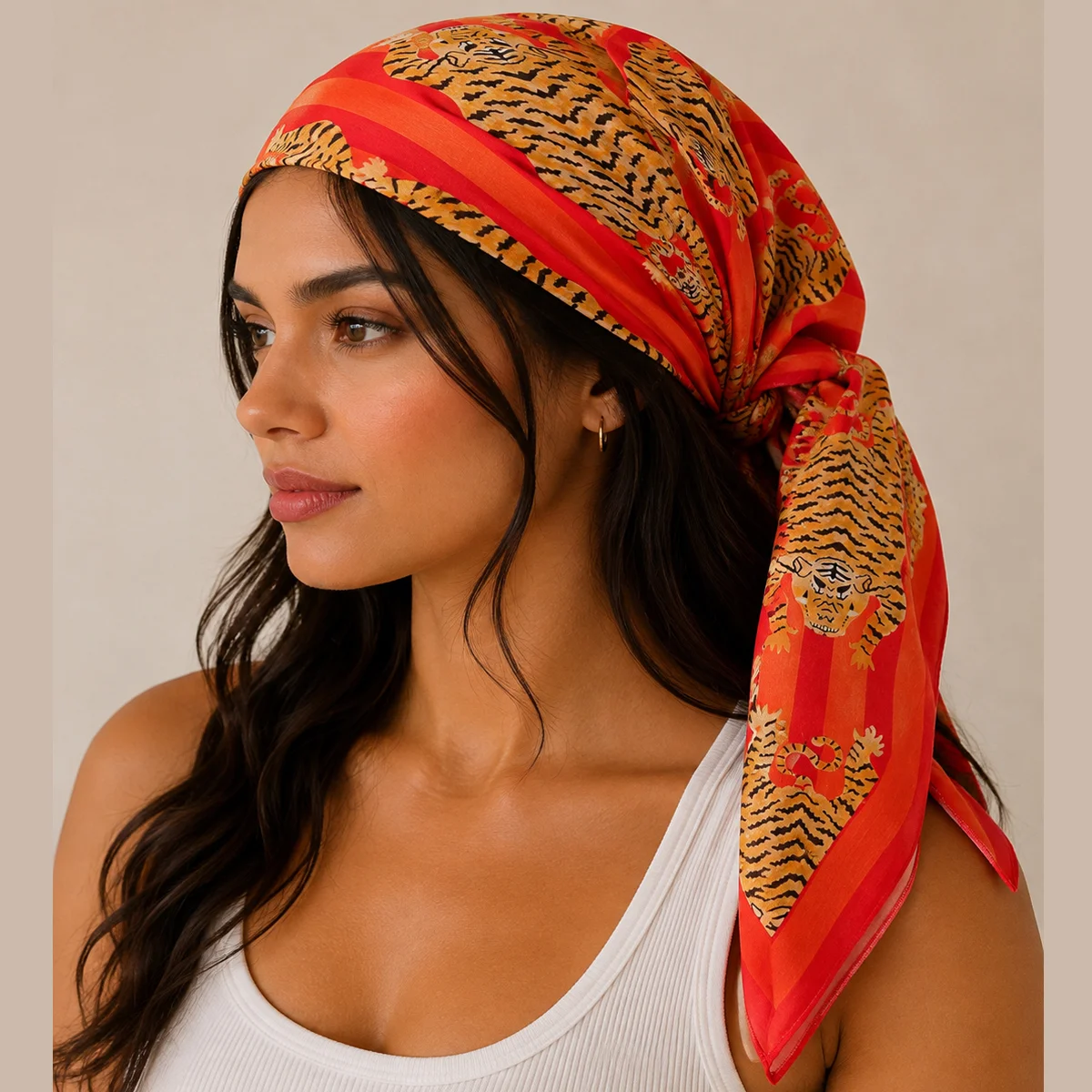 orange-tiger-striped-cotton-bandana-hair-wrap-neck-scarf BCS-19 (1) Orange Tiger Striped Cotton Bandana - Hair Wrap & Neck Scarf - Image 1