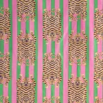 Pink Green Striped Tiger Print Sewing Cotton Fabric