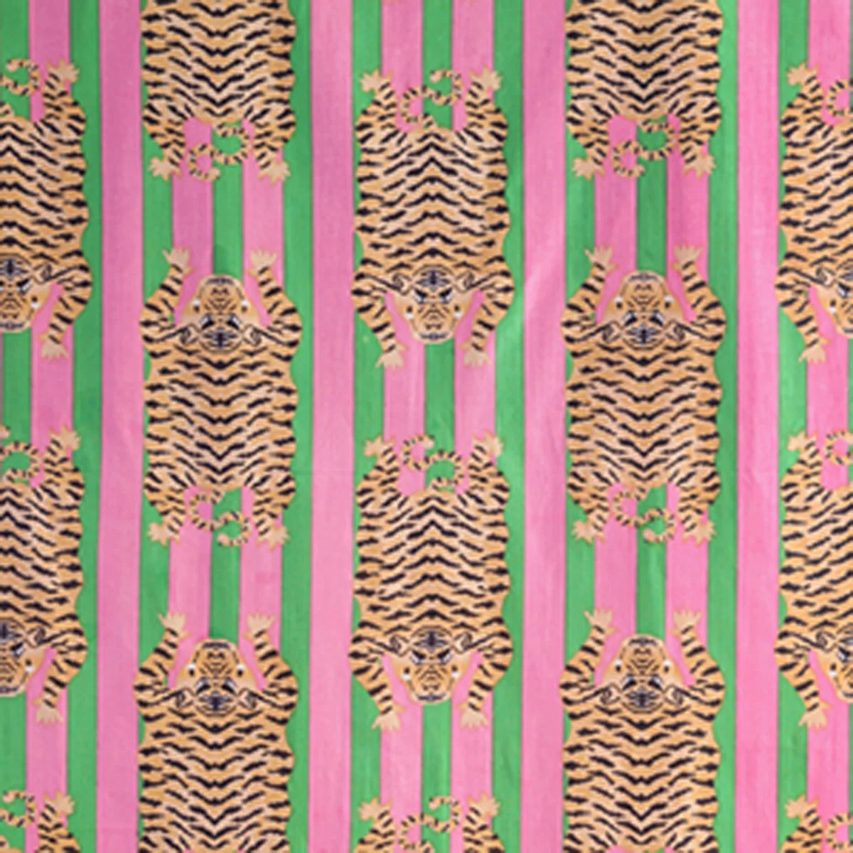 pink-green-striped-tiger-print-sewing-cotton-fabric SPCF-391 (1) Pink Green Striped Tiger Print Sewing Cotton Fabric - Image 1