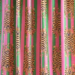 Pink Green Striped Tiger Print Sewing Cotton Fabric - Image 2