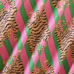 Pink Green Striped Tiger Print Sewing Cotton Fabric - Image 3