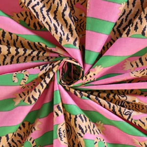 Pink Green Striped Tiger Print Sewing Cotton Fabric - Image 4