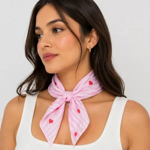 Pink Heart Bandana 100% Cotton 21" Square Neckerchief - Image 3