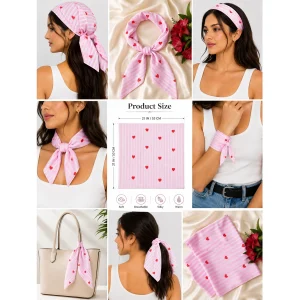 Pink Heart Bandana 100% Cotton 21" Square Neckerchief - Image 8