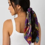 Purple Frida Kahlo Print Cotton Bandana – Hair Wrap & Neck Scarf - Image 3