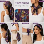 Purple Frida Kahlo Print Cotton Bandana – Hair Wrap & Neck Scarf - Image 7