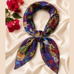 Purple Frida Kahlo Print Cotton Bandana – Hair Wrap & Neck Scarf - Image 8
