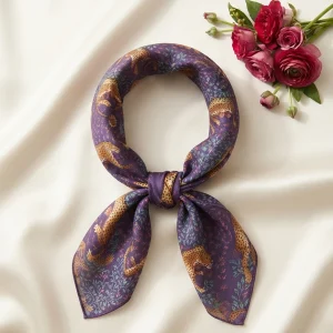 Purple Leopard Print Square Hair Scarf Women Cotton Bandana - Image 6