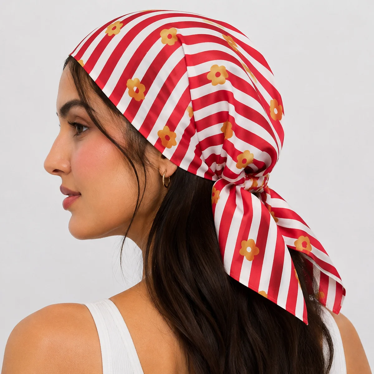 retro-red-stripe-flower-bandana-100-cotton-21 BCS-35 (1) Retro Red Stripe Flower Bandana 100% Cotton 21" - Image 1