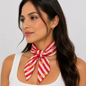 Retro Red Stripe Flower Bandana 100% Cotton 21" - Image 3