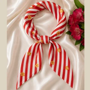 Retro Red Stripe Flower Bandana 100% Cotton 21" - Image 7