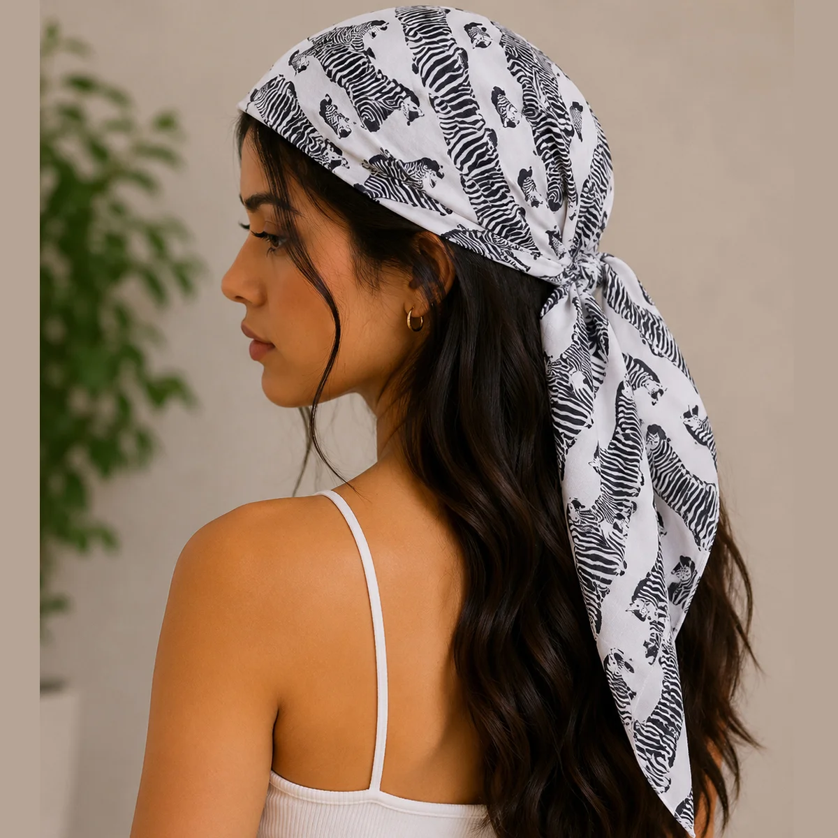 sanganer-black-white-zebra-print-cotton-bandana BCS-24 (1) Sanganer Black & White Zebra Print Cotton Bandana - Image 1