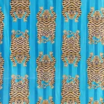 Sanganer Print Cotton Fabric Turquoise Tiger Running Cloth