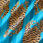 Sanganer Print Cotton Fabric Turquoise Tiger Running Cloth - Image 3