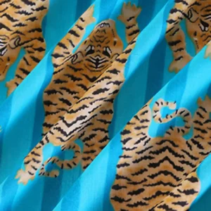 Sanganer Print Cotton Fabric Turquoise Tiger Running Cloth - Image 3