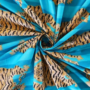 Sanganer Print Cotton Fabric Turquoise Tiger Running Cloth - Image 4