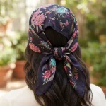 Women Black Cotton Bandana 21" Bird Print Hair Scarf Headband