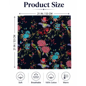 Women Black Cotton Bandana 21" Bird Print Hair Scarf Headband - Image 11