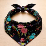 Women Black Cotton Bandana 21" Bird Print Hair Scarf Headband - Image 3