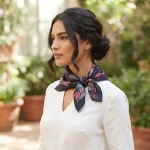 Women Black Cotton Bandana 21" Bird Print Hair Scarf Headband - Image 2