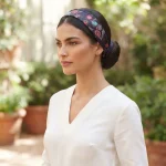 Women Black Cotton Bandana 21" Bird Print Hair Scarf Headband - Image 7
