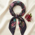 Women Black Cotton Bandana 21" Bird Print Hair Scarf Headband - Image 8