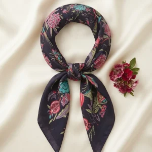 Women Black Cotton Bandana 21" Bird Print Hair Scarf Headband - Image 8