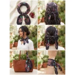 Women Black Cotton Bandana 21" Bird Print Hair Scarf Headband - Image 9