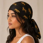 Women Black Leopard Print Cotton Bandana – Hair Wrap & Neck Scarf