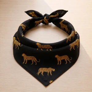 Women Black Leopard Print Cotton Bandana – Hair Wrap & Neck Scarf - Image 3
