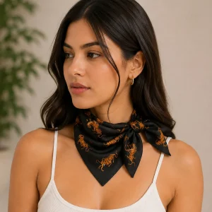 Women Black Tiger Cotton Hair Wrap Bandana Scarf - Image 3