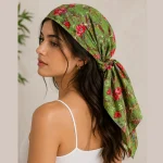 Women Green Garden Bird Print Cotton Bandana 21"x21"