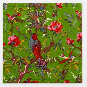 Women Green Garden Bird Print Cotton Bandana 21"x21" - Image 10