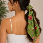 Women Green Garden Bird Print Cotton Bandana 21"x21" - Image 2