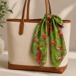 Women Green Garden Bird Print Cotton Bandana 21"x21" - Image 4