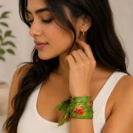 Women Green Garden Bird Print Cotton Bandana 21"x21" - Image 5